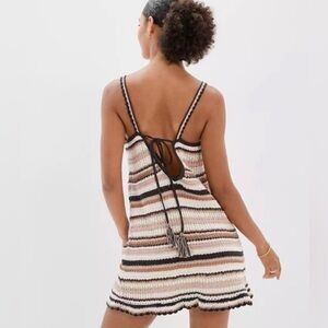 American Eagle Outfitters Crochet Knit Mini Dress in Earth Tone Stripes sz Small